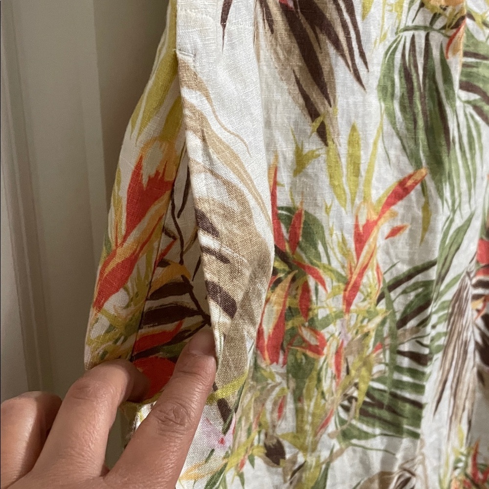 J. Jill Love Linen Tiger Lily Jungle Shift Dress MT Sleeveless Tropical Floral - Picture 7 of 13